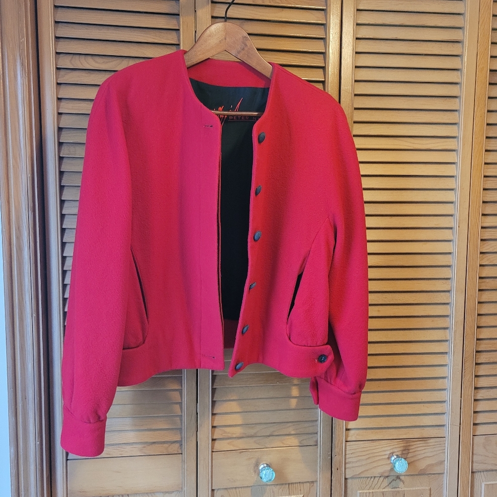 Peter Nygard Red & Black Wool Blend Jacket with Pockets